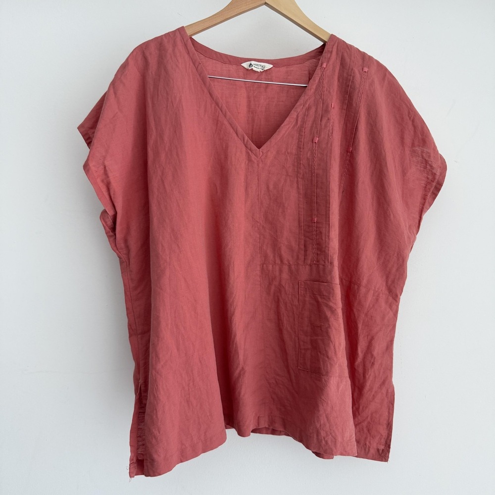 Marketplace Handwork of India Tunic Top Womens 2W Coral Linen Cotton Pocket Boho